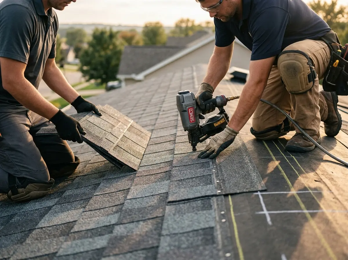 Professional roofer working on a residential roof in Clarkson